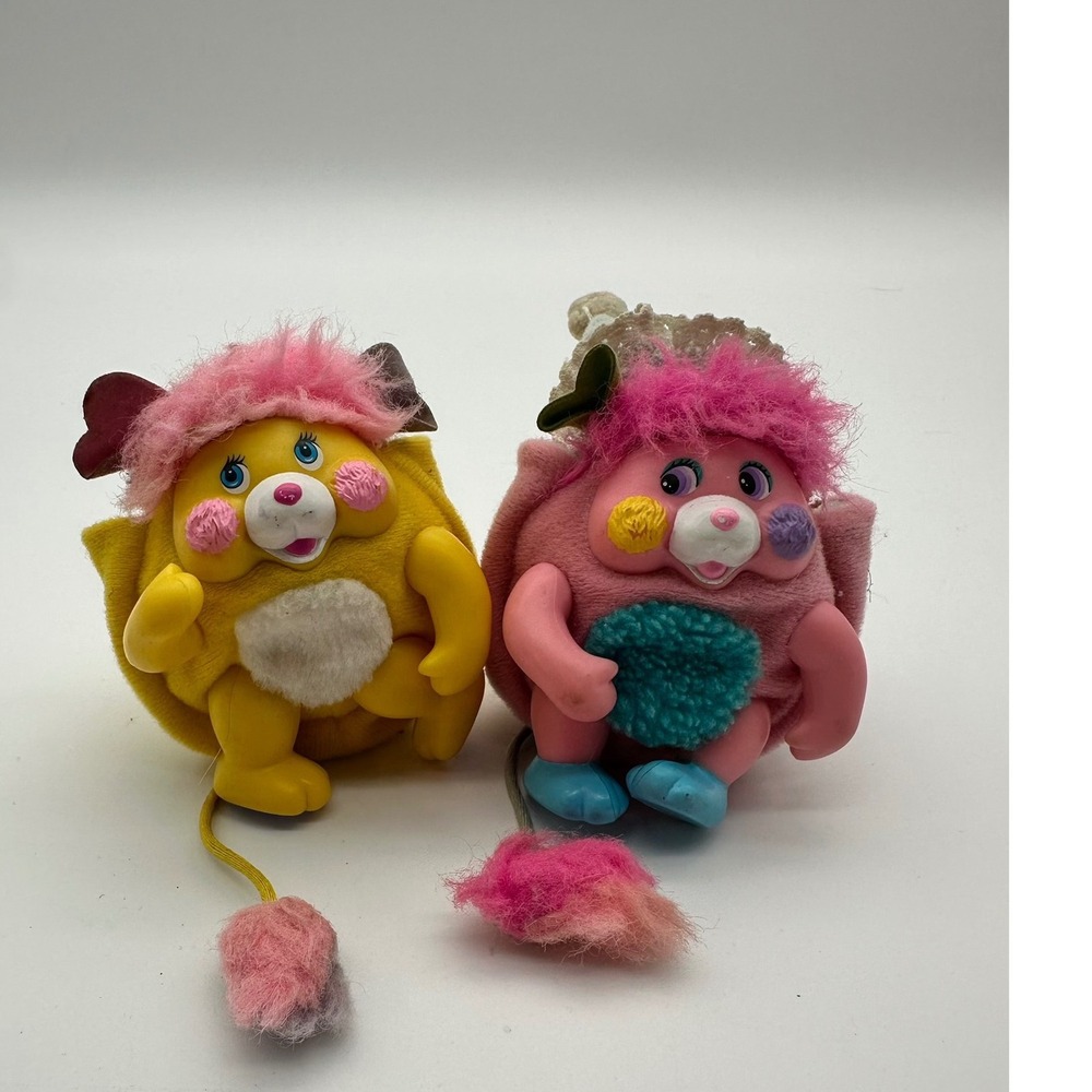 Vintage 1986 Mattel Pocket Popples Figures Yellow Pink Set of 2 Retro 80s Toys